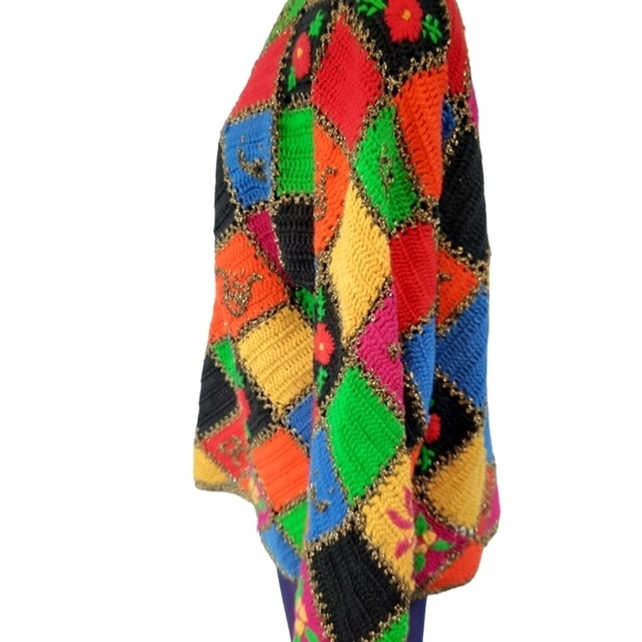 Vintage Jennifer Reed Hand Knit for The Limited Patchwork Afghan Sweater Small - Picture 3 of 10